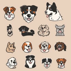 Obraz premium Dogs Doodle Set, Pet Animal Symbols, Hand Drawn Puppy Icons Silhouettes, Sketched Dog Character
