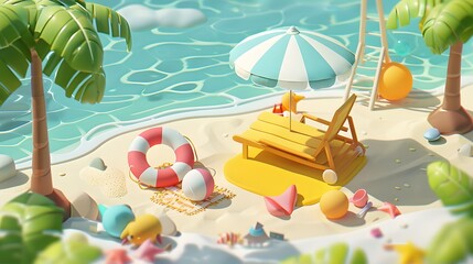3D Illustration of beach chairs