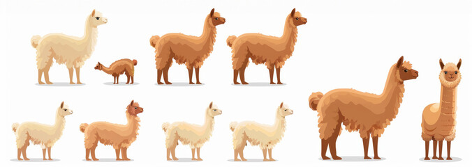 Alpacas icons set, alpaca minimal symbol, animal flat cartoon on white background