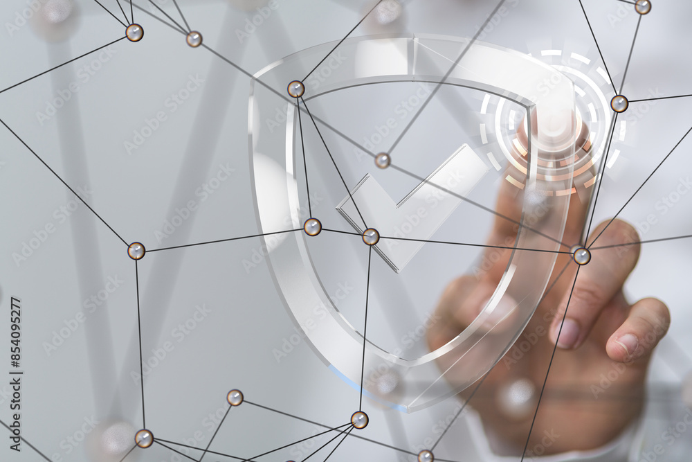 Poster network holding in hand 3d connection data