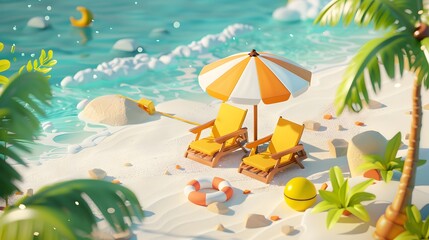 3D Illustration of beach chairs