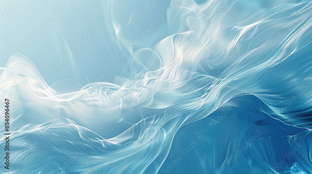 Poster the image is an abstract painting. it has a light blue background with a white wave-like pattern in 