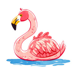 Cute Watercolor  pink flamingo transparent PNG.