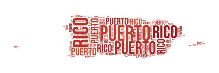 Puerto Rico Word Cloud. Country shape with region division. Puerto Rico typography style image. Region names tag clouds. Vector illustration.