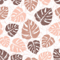 Ceriman striped leaves botanical seamless pattern over noisy background. © SunwArt