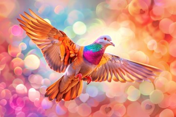 Obraz premium A vibrant bird soaring through the sky, great for illustrations of freedom and joy