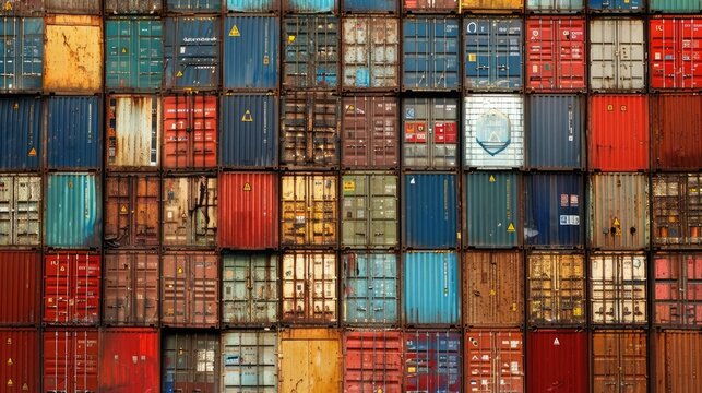 Artistic photos of stacked containers creating interesting patterns and perspectives