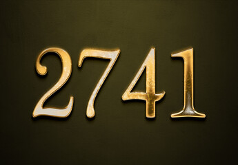 Old gold effect of 2741 number with 3D glossy style Mockup.	