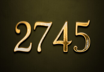 Old gold effect of 2745 number with 3D glossy style Mockup.	