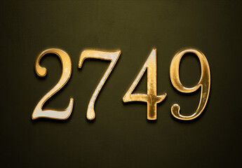 Old gold effect of 2749 number with 3D glossy style Mockup.	