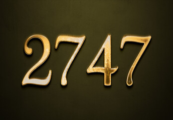 Old gold effect of 2747 number with 3D glossy style Mockup.	