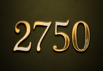 Old gold effect of 2750 number with 3D glossy style Mockup.	
