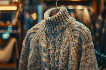 Fototapeta premium A sweater hangs from a rack in a store