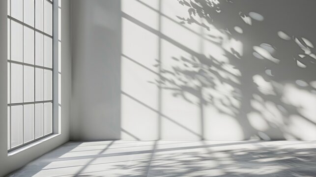 Interior Wall Background for Studio Product Showcase with Window Shadows in White and Grey