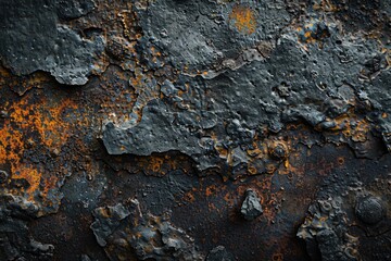 A detailed view of a rusty metal surface with textured patterns and corrosion