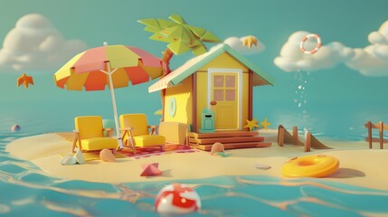 Obraz premium 3D Illustration of beach chairs