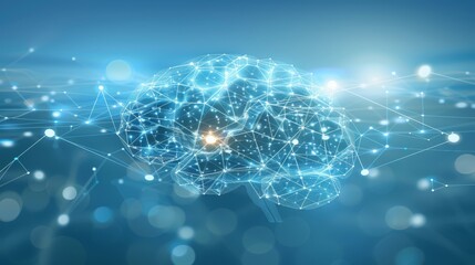 brain against blue backdrop, lined and dotted human head form
