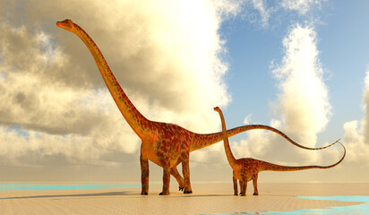Diplodocus Mother and Juvenile - Diplodocus was a sauropod herbivorous dinosaur that lived in North America during the Jurassic Period. © Catmando