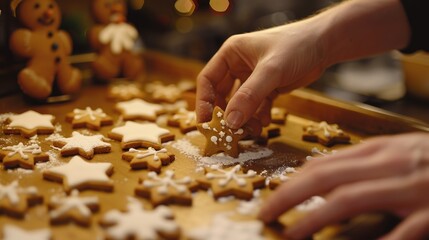 A person carefully puts icing on a cookie in a close-up shot