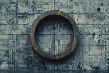 A circular window is set into a concrete wall, providing natural light and a view