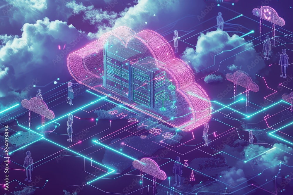 Aufkleber futuristic digital cloud network with interconnected systems, showcasing technology, data innovation
