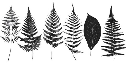 Naklejka premium Four different types of fern leaves on a green background