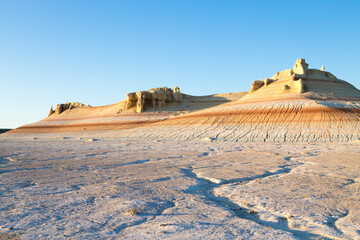 Kyzylkup area landscape, Mangystau desert. Rock strata formations