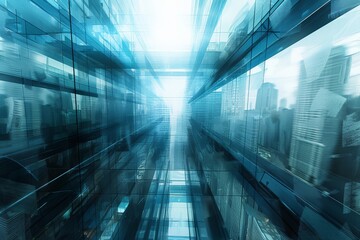 Fototapeta premium An upwards perspective inside a modern glass building creating an abstract effect