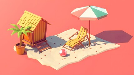 Naklejka premium 3D Illustration of beach chairs