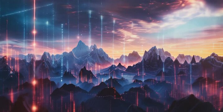 Futuristic digital mountain landscape