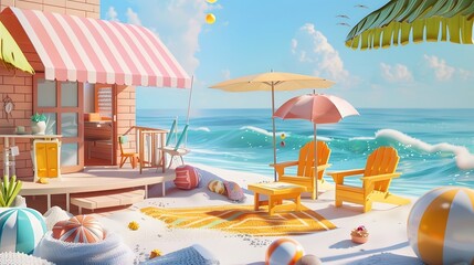 3D Illustration of beach chairs