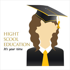 Girl portrait in graduate hats and mantles. Young student avatars in graduation ceremonial clothing. Vector isolated illustration