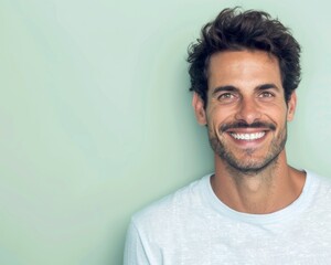 Happy Man Smiling on Green Background Generative AI