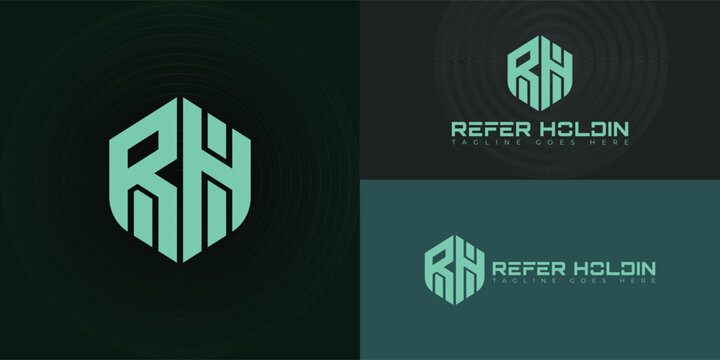 Abstract initial hexagon letters RH or HR logo in green color isolated on multiple background colors. The logo is suitable for cybersecurity company logo vector design illustration inspiration