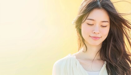 Fototapeta premium Elegant Woman Portrait Against Soft Yellow Background Generative AI