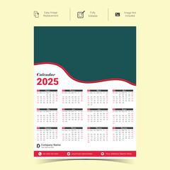2025 Corporate Wall Calendar Template Design.Set of single pages calendar vector design with  print template