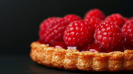 Vibrant Raspberry Galettes on Elegant Black Backdrop - Delectable Mini Fruit Tarts on Dark Background for Bakery Concepts