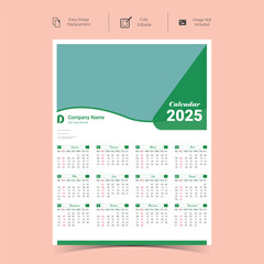 2025 Corporate Wall Calendar Template Design.Set of single pages calendar vector design with  print template