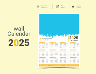 2025 Corporate Wall Calendar Template Design.Set of single pages calendar vector design with  print template