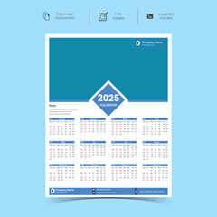 2025 Corporate Wall Calendar Template Design.Set of single pages calendar vector design with  print template