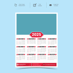 Corporate wall Calendar Template Design for 2025.Set of single pages calendar vector design with  print template