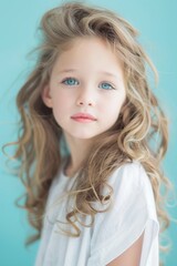 Fototapeta premium Beauty Industry Portrait Against Soft Blue Background Generative AI