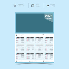 Corporate wall Calendar Template Design for 2025.Set of single pages calendar vector design with  print template