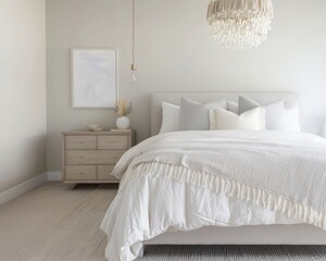 Cozy Bedroom with Stylish Decor and Chandelier Generative AI