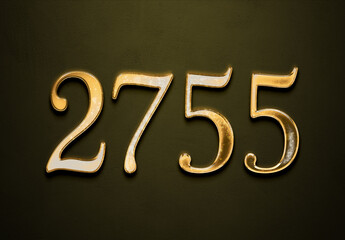 Old gold effect of 2755 number with 3D glossy style Mockup.	