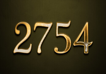 Old gold effect of 2754 number with 3D glossy style Mockup.	