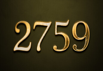 Old gold effect of 2759 number with 3D glossy style Mockup.	