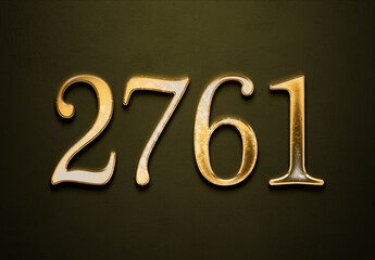 Old gold effect of 2761 number with 3D glossy style Mockup.	