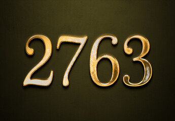 Old gold effect of 2763 number with 3D glossy style Mockup.	