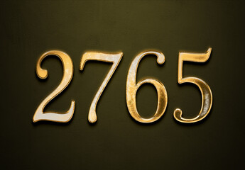 Old gold effect of 2765 number with 3D glossy style Mockup.	